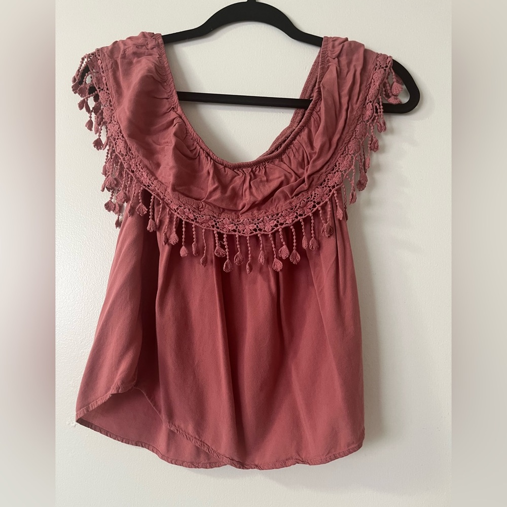 Rose pink off the shoulder top
